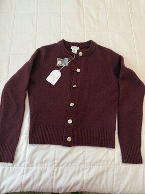 Song of Style Aimee Song Burgundy Knit Cardigan Gold Buttons S NWT